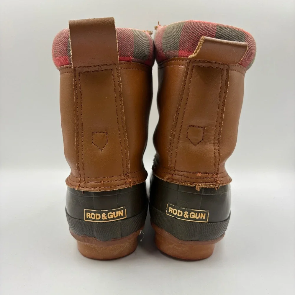 Rod & Gun Duck Boots Mens Brown Green Thinsulate Plaid VTG Insulated Rain Snow